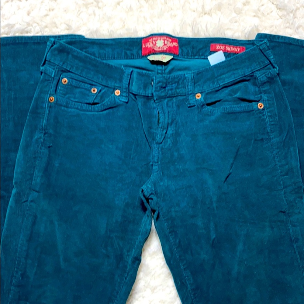 Teal stretchy corduroy skinny pants